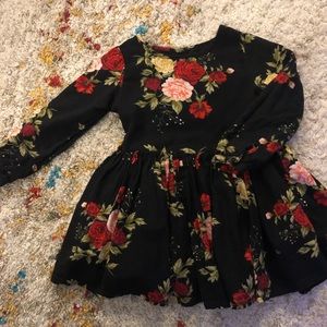 Black and red floral long sleeve toddler dress